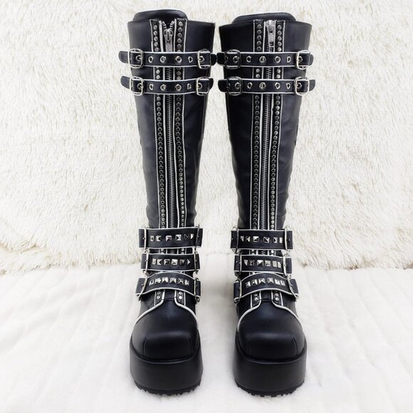 Demonia Concord RAre Platform Studded Black Rose Shaft Knee Boots Goth Punk - Picture 14 of 16